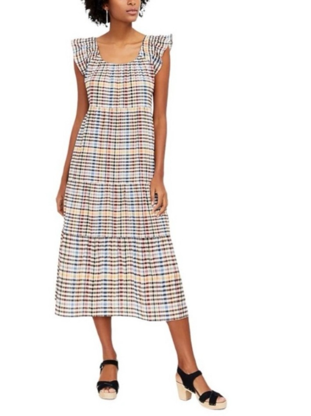 Loft ruffle sleeve plaid maxi dress
